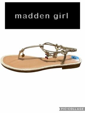 Madden Girl Gold T-Strap Charm Sandals
